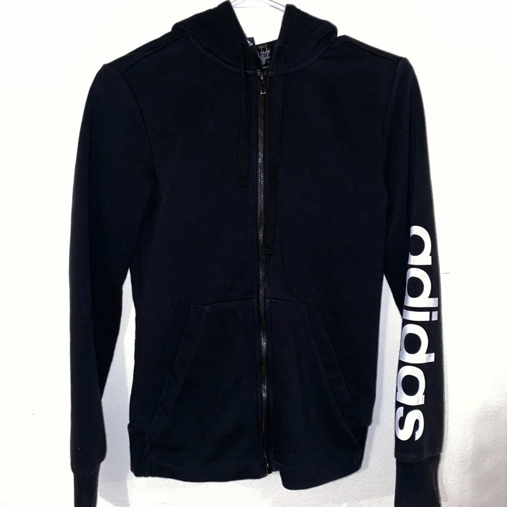 WORN ONCE- Adidas Black Hooded Zip-up Jacket